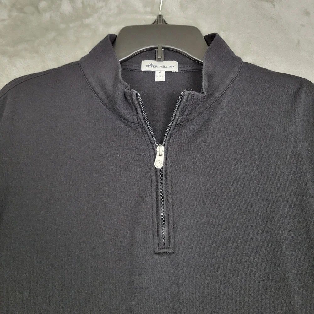 Peter Millar Mens XL Black 1/4 Zip Pullover Long Sleeve PerformanceGolf Sweater